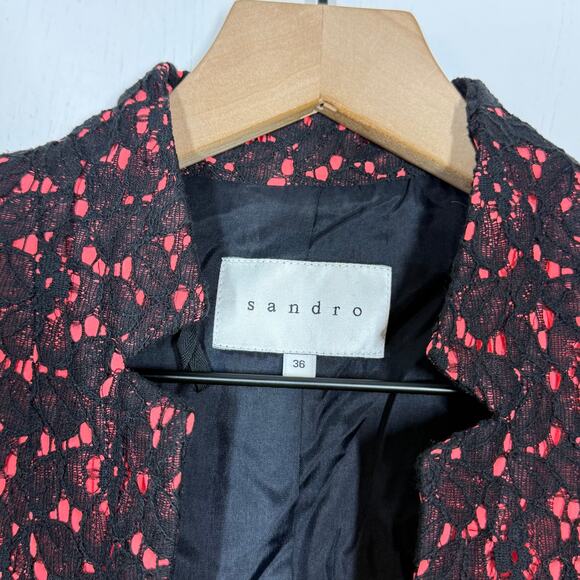 Sandro Open Lace Blazer Women's Size 36 Pink Black Elegant Career Workwear - Picture 7 of 8